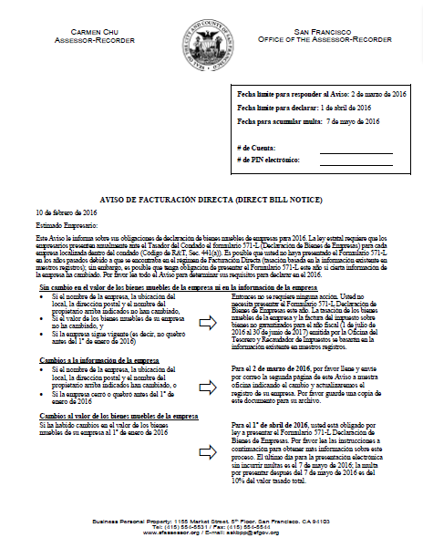 Direct Bill Notice (Spanish - Aviso de facturación directa)